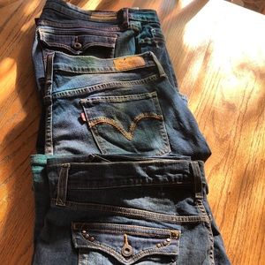 Three pair women’s Levi jeans size 12 with 29-30 inch inseam.